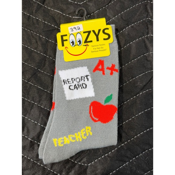 Foozys Accessories - Foozys Crew Socks Womens 9-11 Gray NWT Teacher School Apple Report Card FC-126
